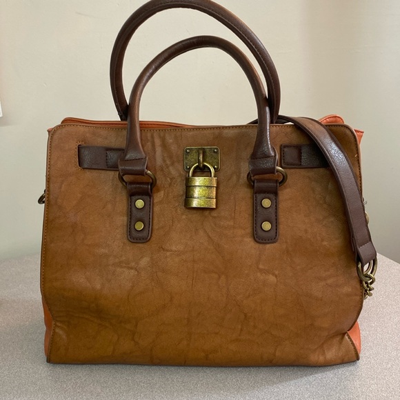 Handbags - 2 tone brown faux leather handbag